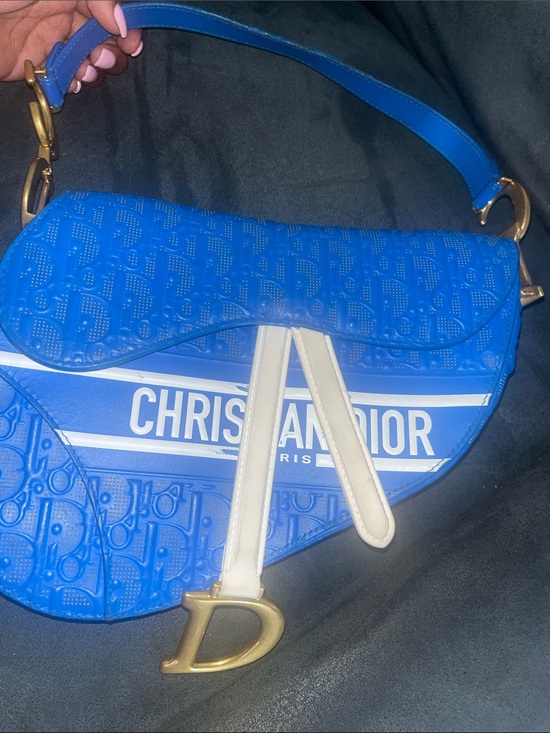 Dior Handbags - Dior Blue and White Saddle Shoulder Bag